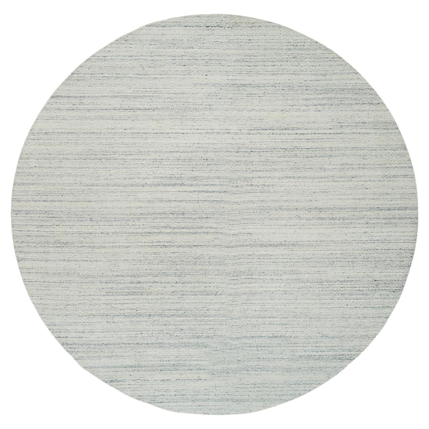 Tappeto rotondo 11'9 "x11'9" beige in lana organica dal design moderno lavorato a mano