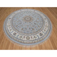 11'9"x11'9" Blue Nain with Medallion Design Wool and Silk Hand Knotted Round Rug
