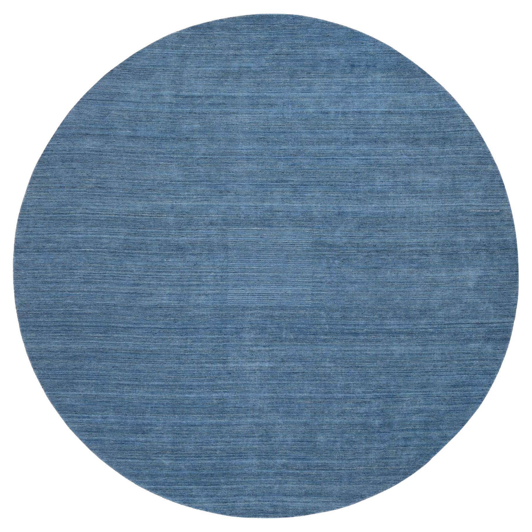 11
9 "x11
9" Denim Blau, Reine Wolle Handgeknüpft, Modernes Design, Runder Orientteppich