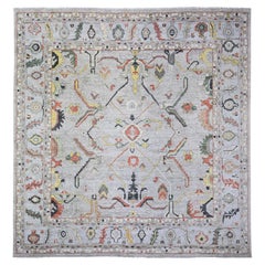 11'9 "x11'9" Goose Gray, Tappeto Afgano in Angora Oushak, Lana Organica Annodato a Mano