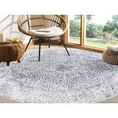 11'9"x11'9" Gray Hand Knotted Erased Persian Design Wool and Pure Silk Round Rug