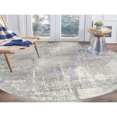 11'9"x11'9" Taupe Abstract Design Wool-Silk Hand Knotted Persian Knot Round Rug