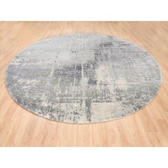 11'9"x11'9" Taupe Abstract Design Wool-Silk Hand Knotted Persian Knot Round Rug
