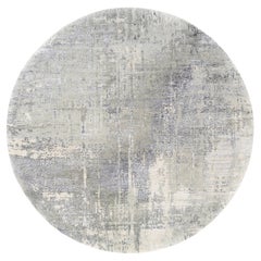 11'9 "x11'9" Taupe Abstract Design Laine-Soie Noué à la main Tapis rond Persan Knots