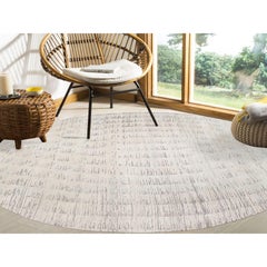 11'9"x11'9" Tone on Tone Hand Knotted Undyed Natural Wool Ivory Oriental Round