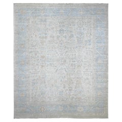 Tappeto in morbida lana annodato a mano, 11'9"x14', grigio chiaro, con motivo Mahal su tutta la superficie e finitura lucida