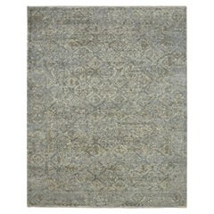 11
9"x14
10" Gray Erased and Broken Garden Design Hand Knotted Natural Wool Rug