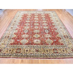 11'9"x14'10" Rust Red Karajeh Hand Knotted Pure Wool Oversized Oriental Rug
