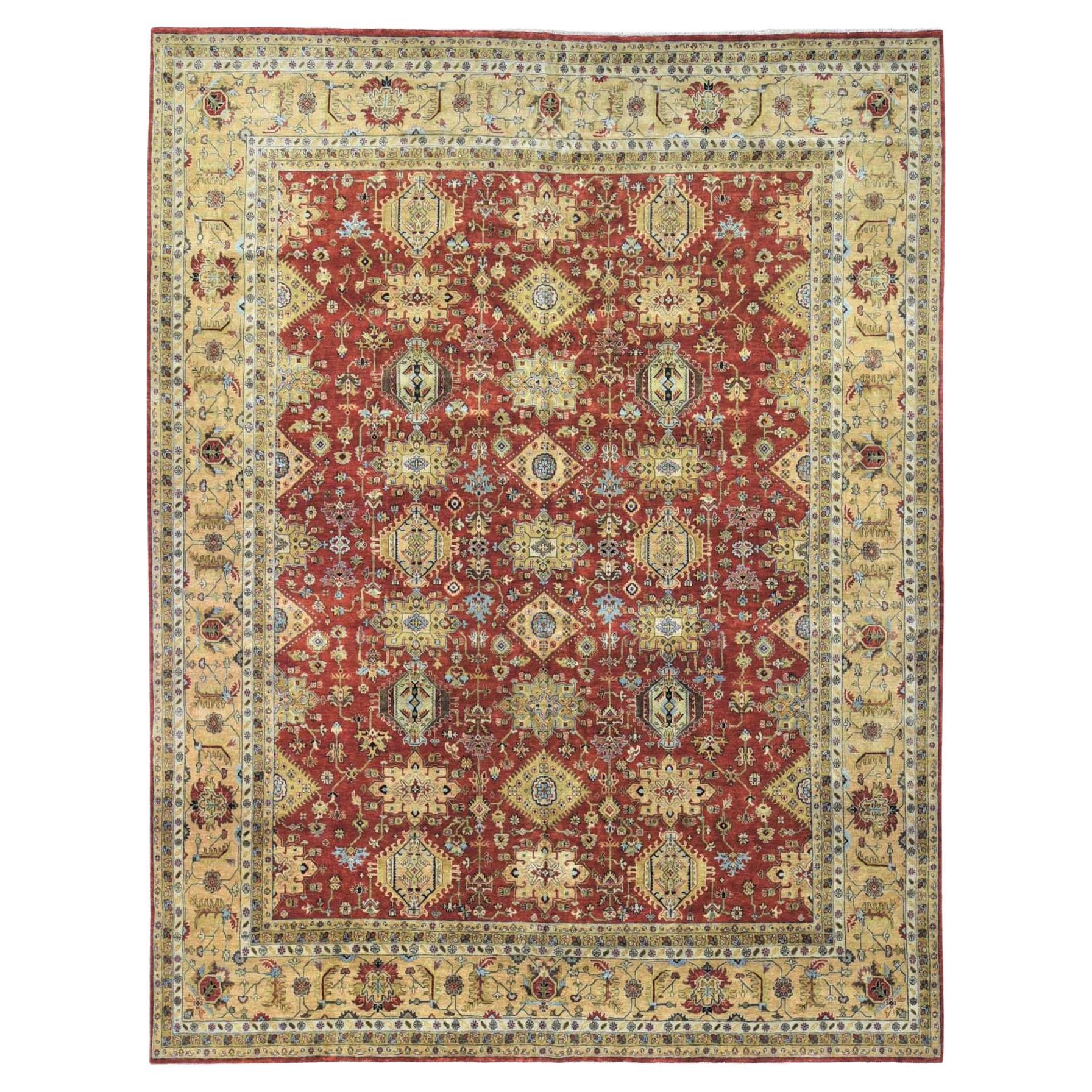 11'9"x14'10" Rust Red Karajeh Hand Knotted Pure Wool Oversized Oriental Rug