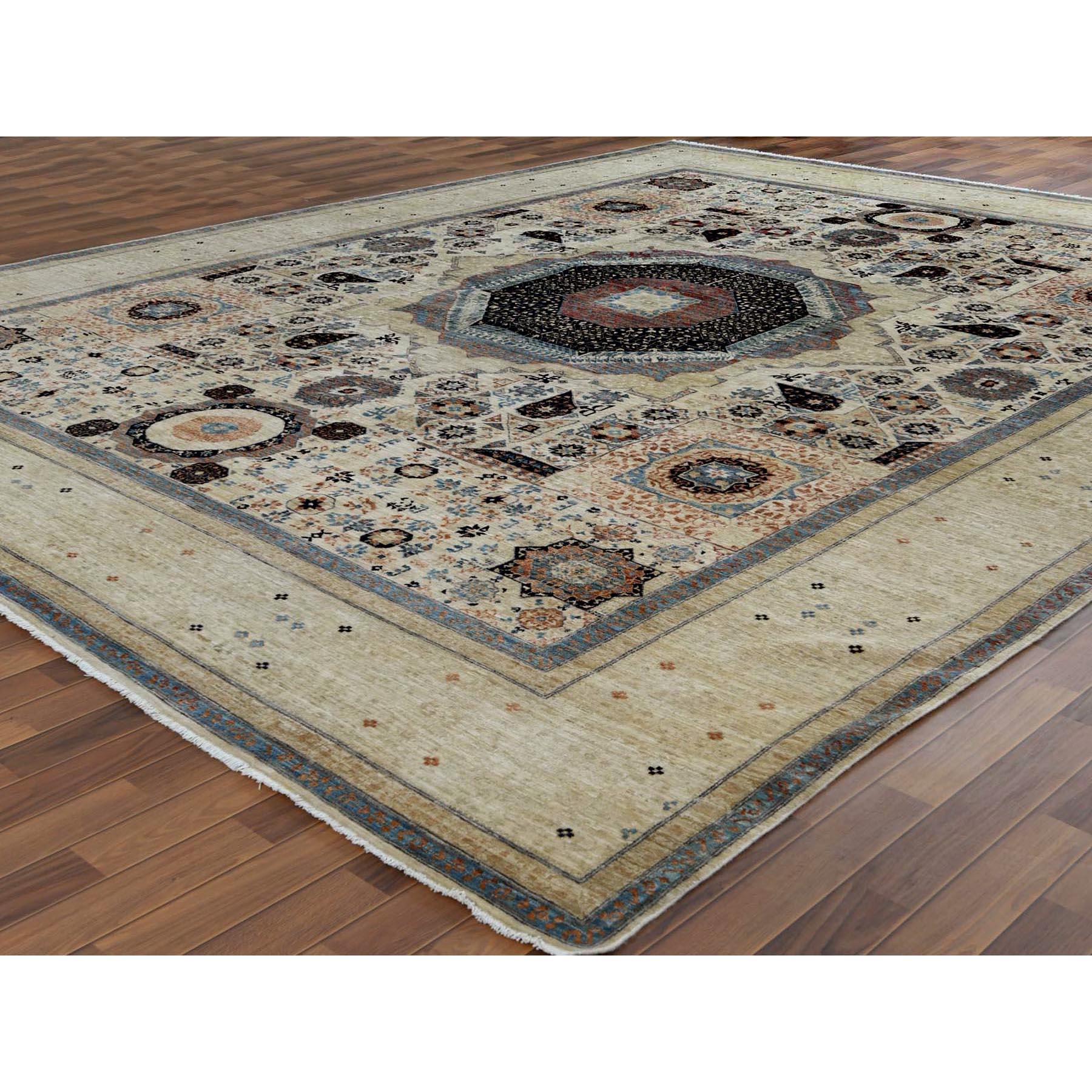 Medievale Tappeto oversize avorio in lana lucida super fine Peshawar Mamluke Design/One 11'9 