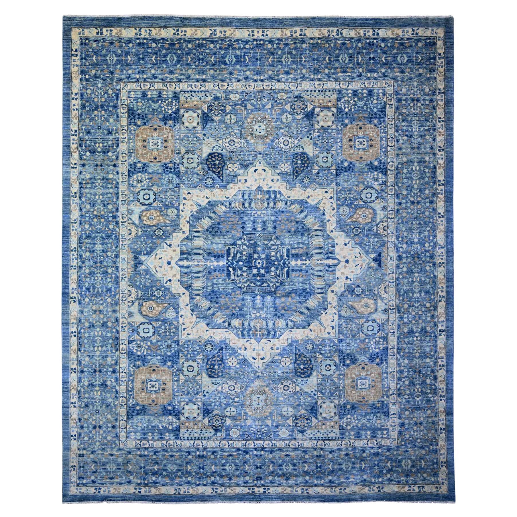 11'9"x14'4" Stahlblauer Peshawar Orientteppich aus reiner Wolle, handgeknüpft, Teppich in Stahlblau im Angebot