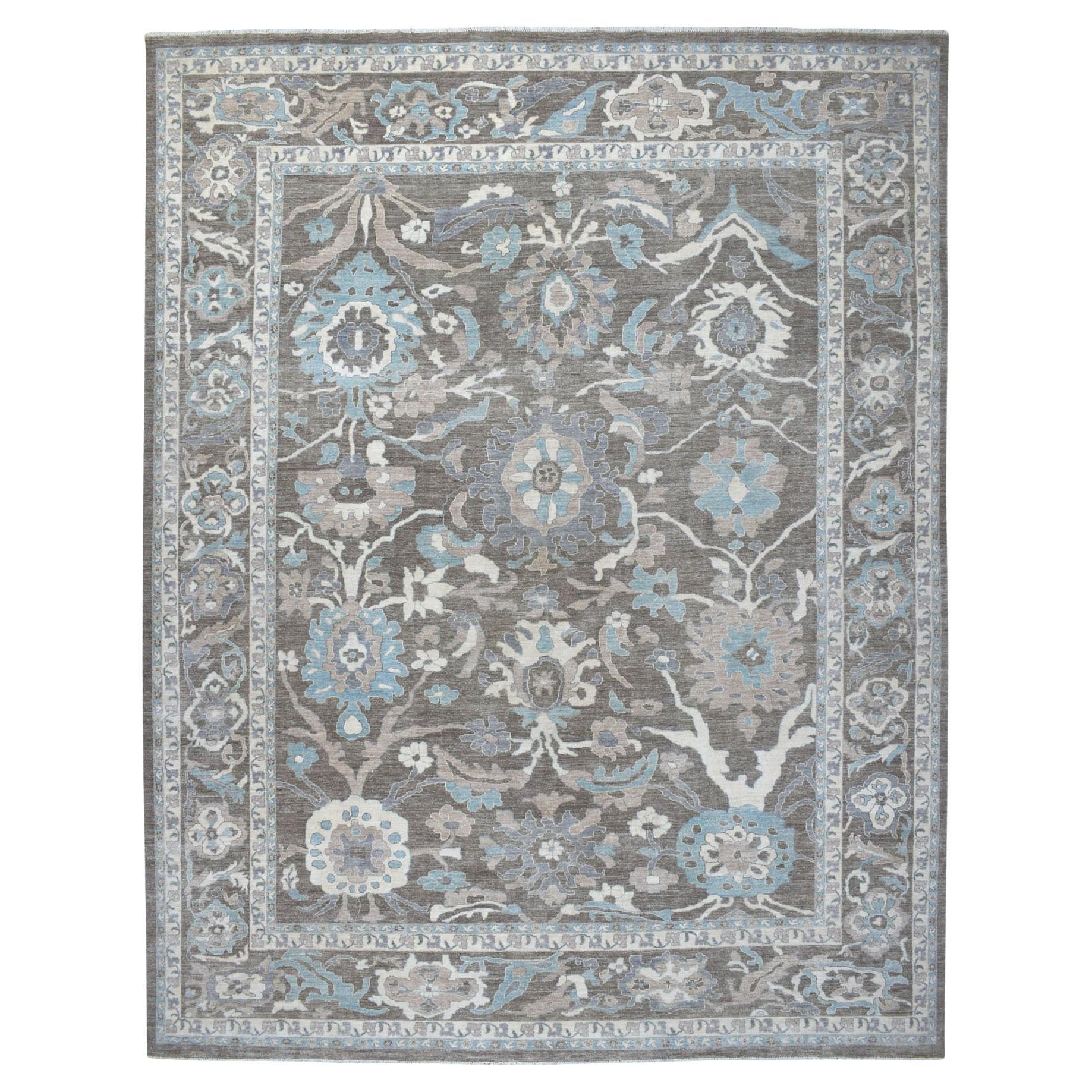 11'9 "x14'5" Brown Peshawar With Mahal Design Pure Wool Hand Knotted Oriental Rugs