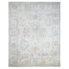 11'9"x14'6" Silver Gray Hand Knotted Angora Oushak Leaf Design Wool Oriental Rug