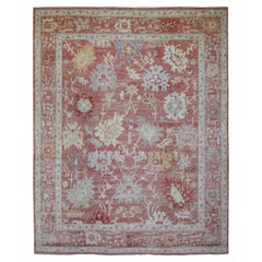 11'9"x14'8" Coral Pink Hand Knotted Oversized Afghan Angora Oushak Wool Rug