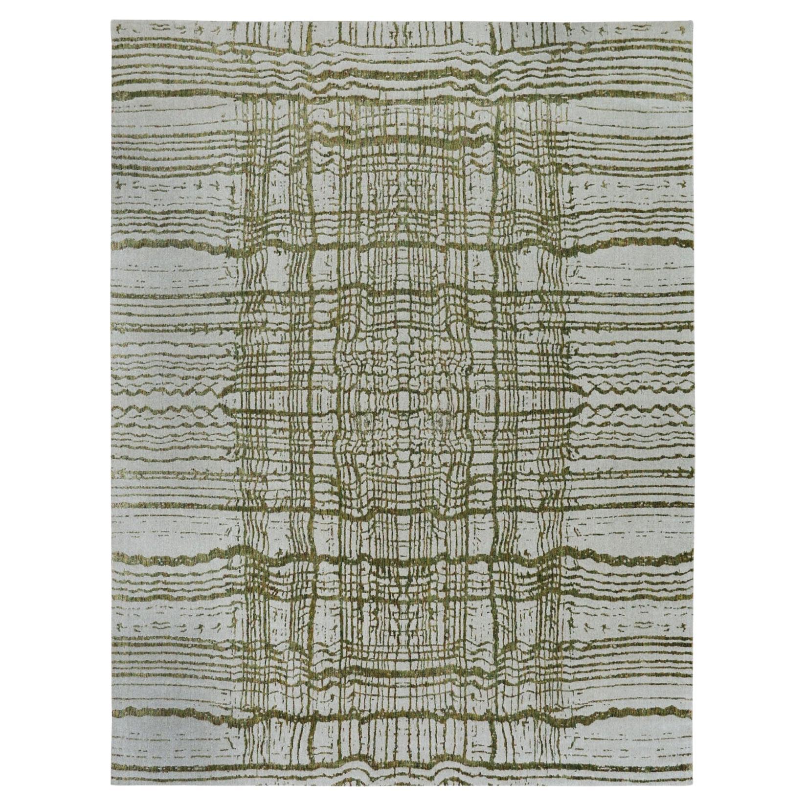 11
9 "x14
8" Verde Tappeto orientale XL in lana e seta d
arte lavorato a mano con jacquard fine