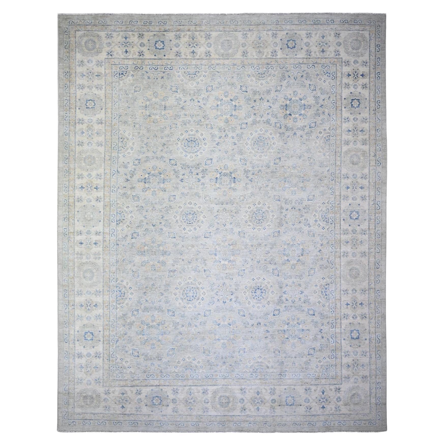 11'9"x14'8" Ivory, White Wash Peshawar Wool Hand Knotted Oversized Oriental Rug