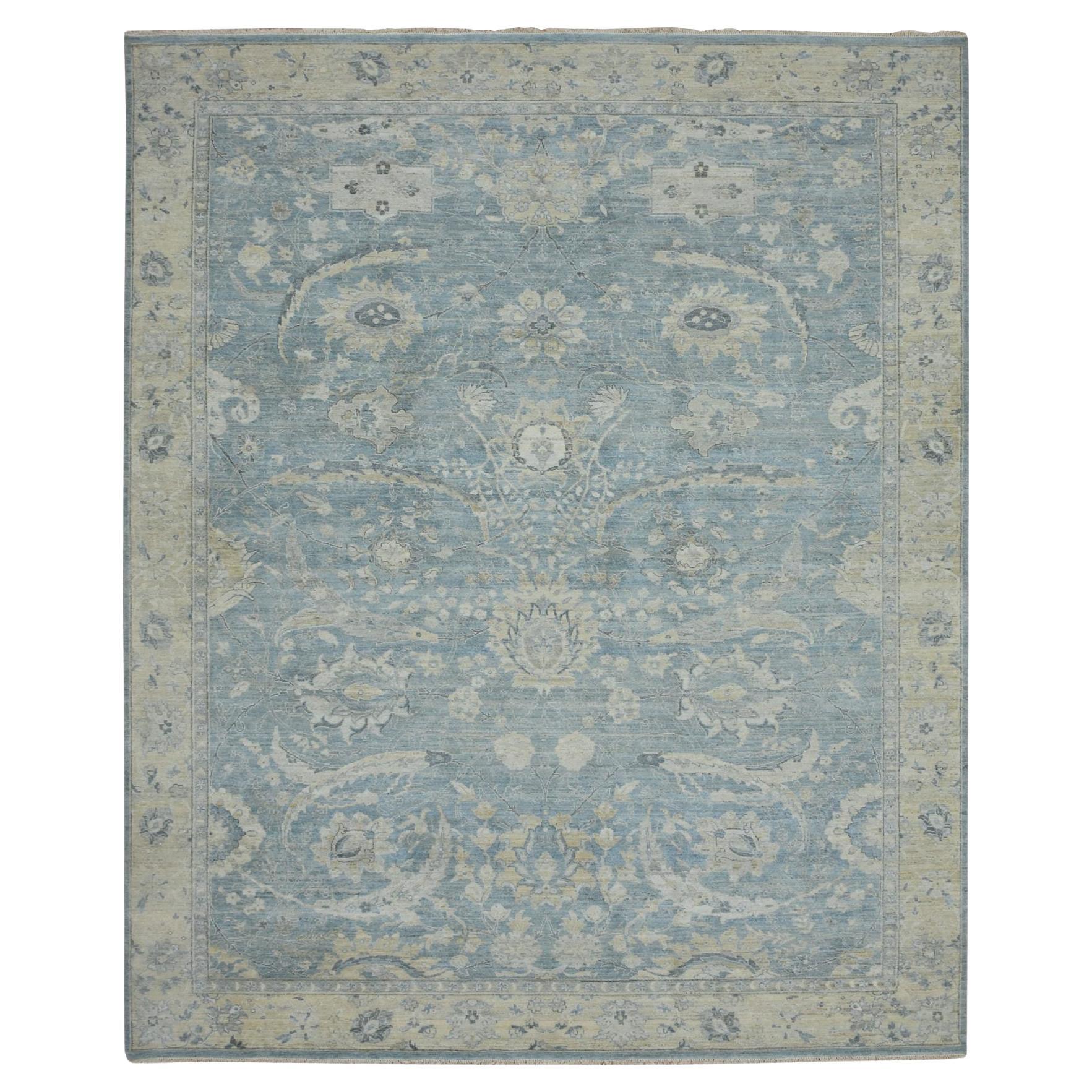 11
9 "x15
 Baby Blue Sickle Leaf Design Hand geknüpft Plüsch und üppige reine Wolle Teppich