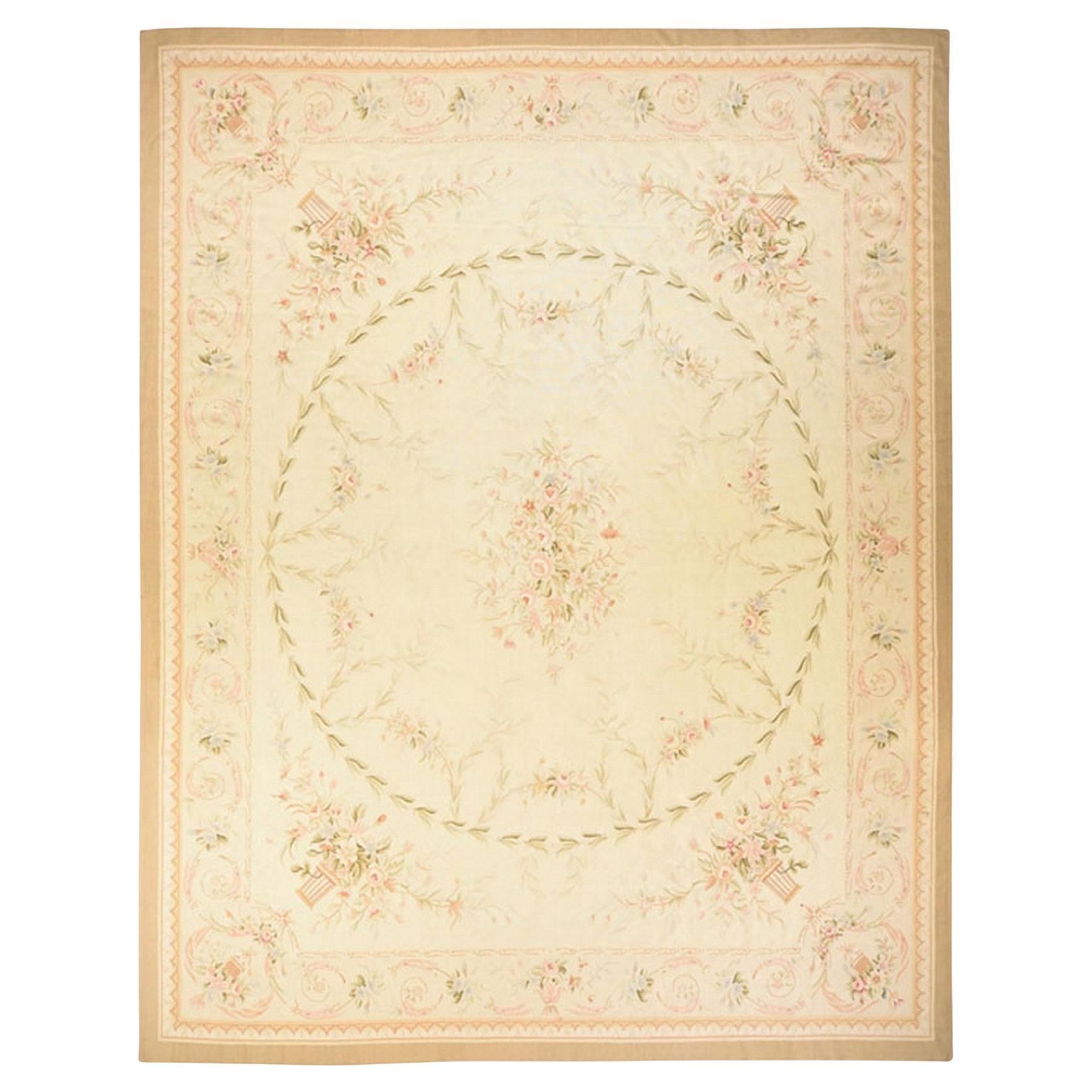 11
9"x15
 Ivory Aubusson Flat Weave Hand Woven 100% Wool European Style Rug