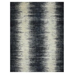 11'9"x15' Ivory with Black Horizontal Ombre Design Hand Knotted Soft Wool XL Rug