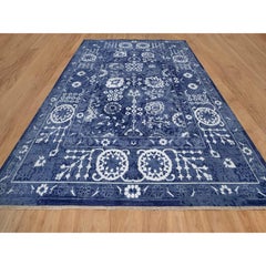 11'9"x15' Nova Blue Hand Knotted Tabriz with Leaf Design Wool and Silk Rug
