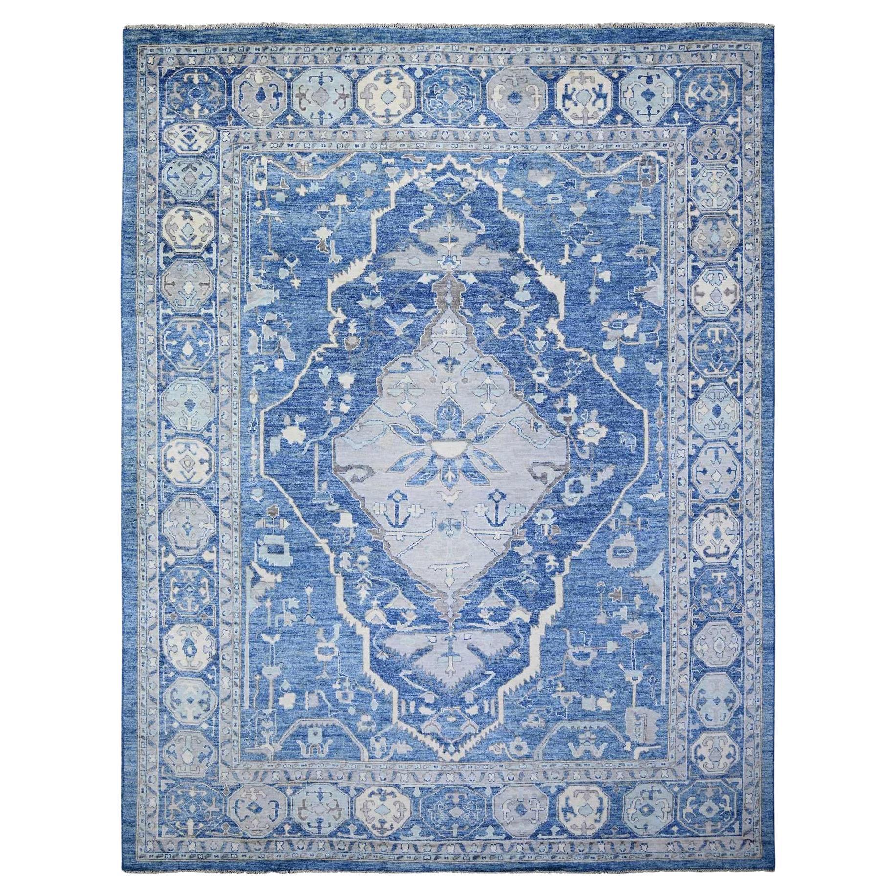 11
9 "x15
1" Blue Anatolian Village Inspired Soft Wool Hand Knoted Oversized Rugs (Tappeto di lana morbida annodato a mano)