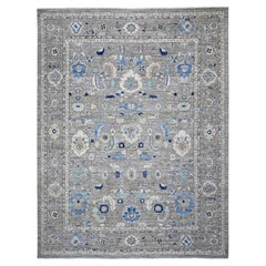 11'9"x15'2" Solid Gray Fine Aryana Peshawar Heris Design Oversized Oriental Rug