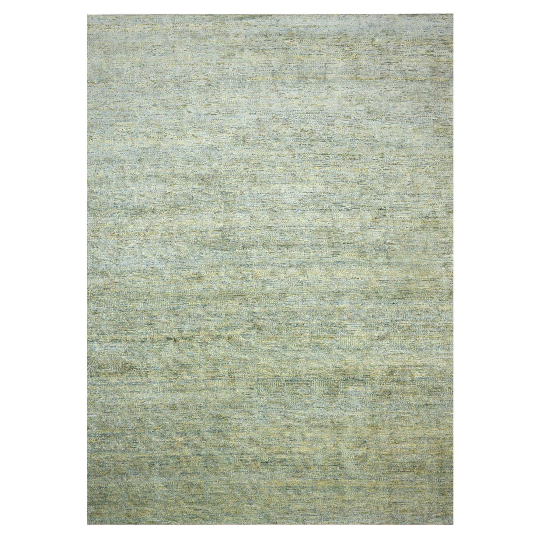 11'9 "x15'4" Grün mit Gold Römischer Schlüssel Design Wolle & Seide Handgeknüpft Orientalisch