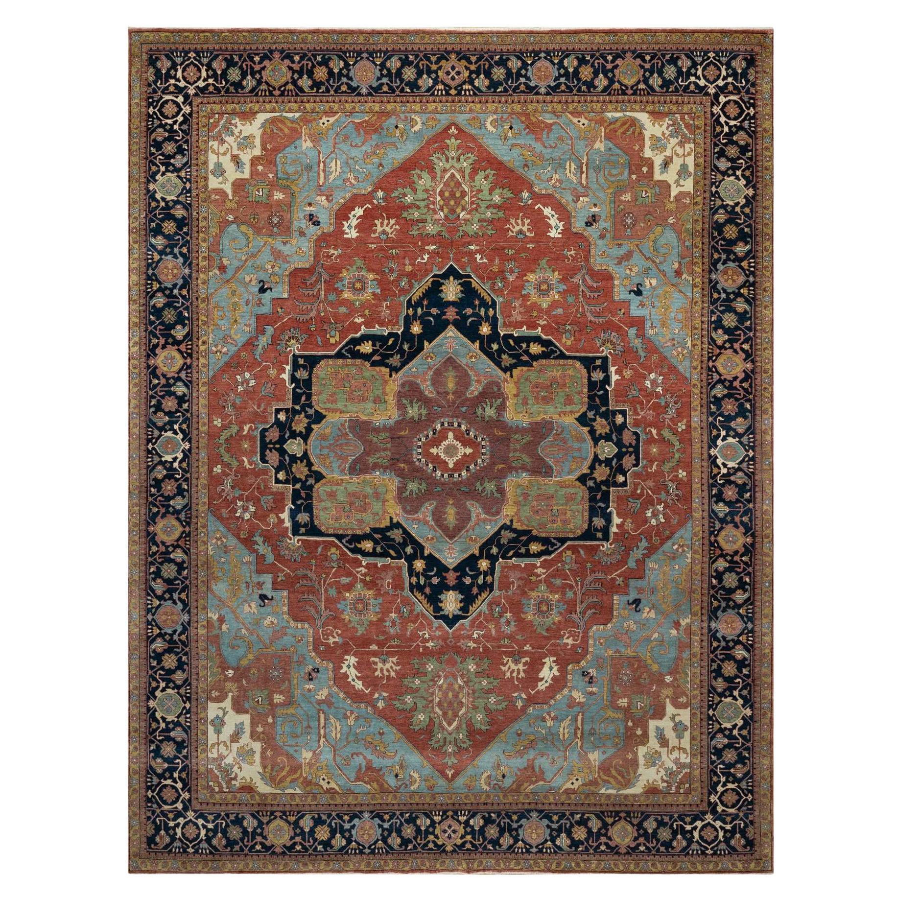11'9"x15'4" Scarlet Red Antiqued Fine Heriz Re-Creation Handgeknüpfter Wollteppich aus Wolle
