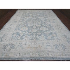 11'9 "x15'5" Alfombra Oriental de Lana Gris Anudada a Mano Angora Afgana Oushak Diseño de Hojas