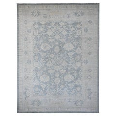 11'9"x15'5" Gray Hand Knotted Afghan Angora Oushak Leaf Design Wool Oriental Rug