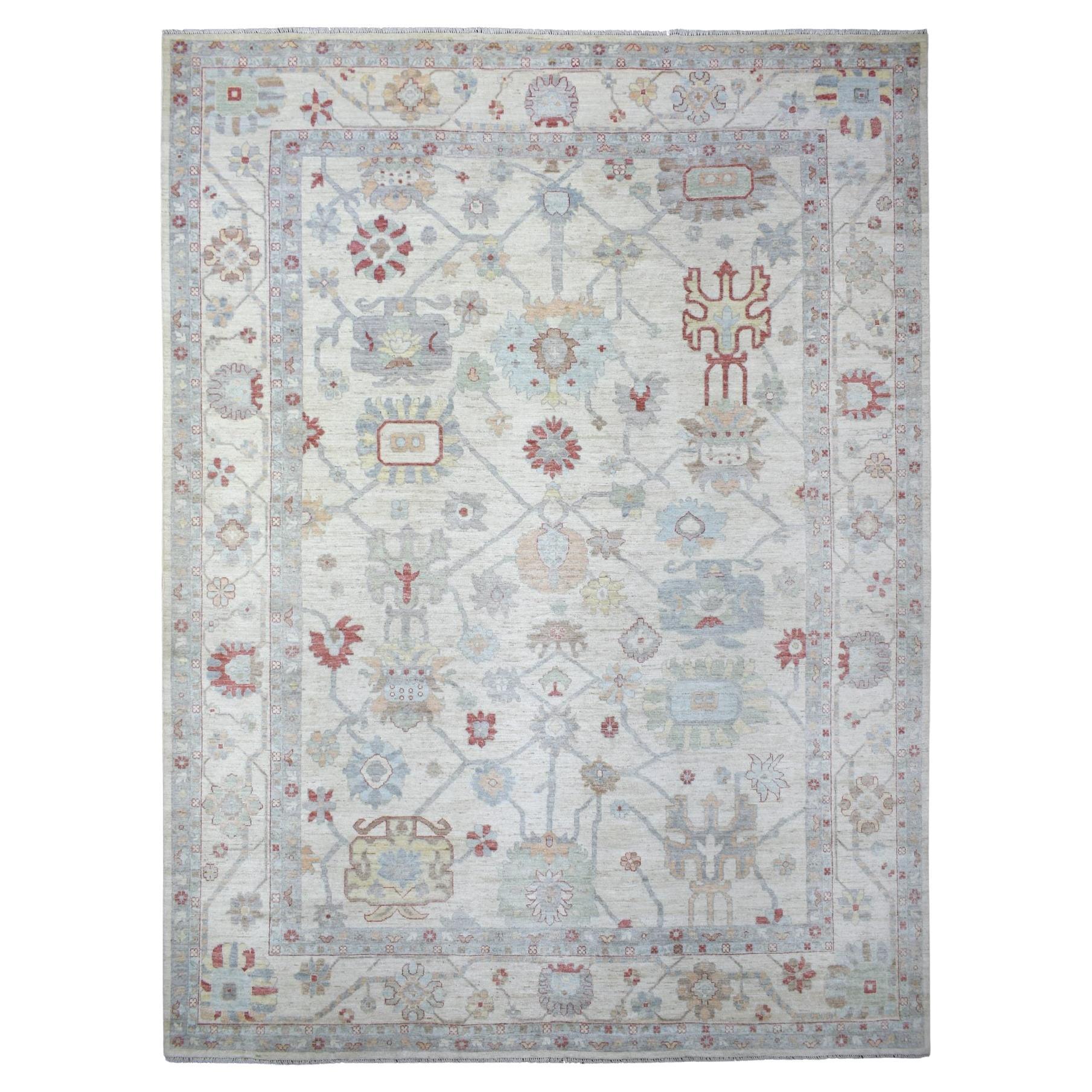 11
9 "x15
9" Elfenbein, Afghan Angora Oushak, handgeknüpfter Wollteppich in Übergröße