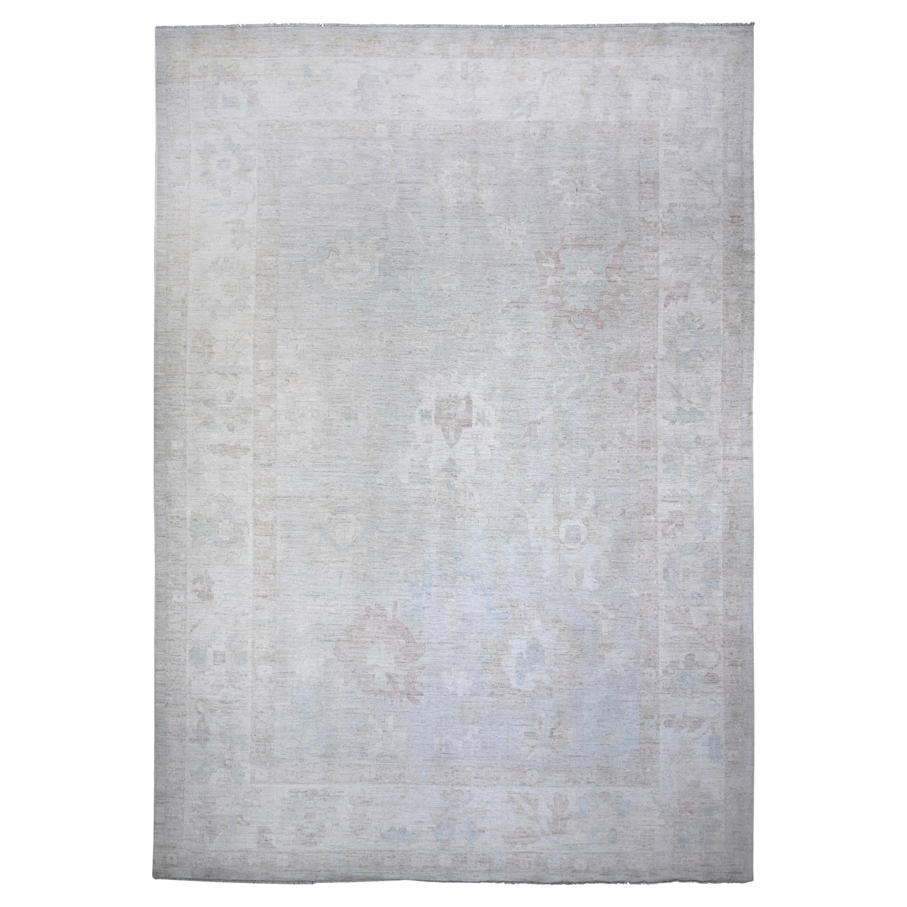 11'9 "x17' Gainsboro Gray Hand Knots Rugs Faded Out Angora Oushak Orientale