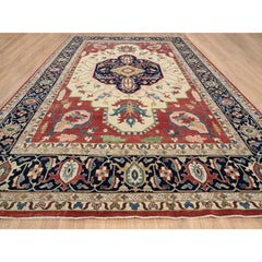 11'9"x17'10" Navy Blue Pliable Wool Hand Knotted Heriz Revival Oversized Rug