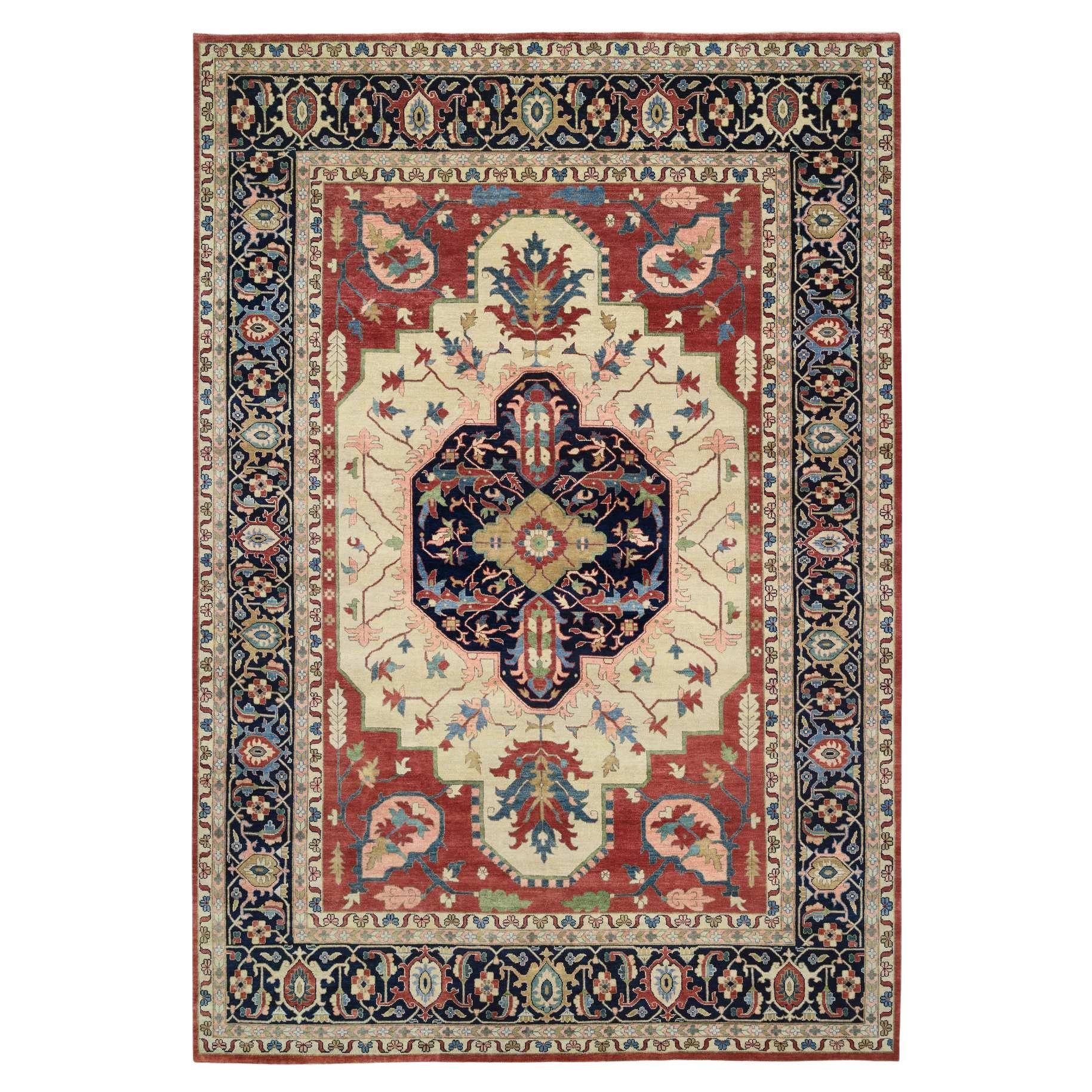 11'9"x17'10" Navy Blue Pliable Wool Hand Knotted Heriz Revival Oversized Rug For Sale