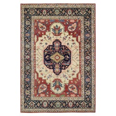 11'9"x17'10" Navy Blue Pliable Wool Hand Knotted Heriz Revival Oversized Rug