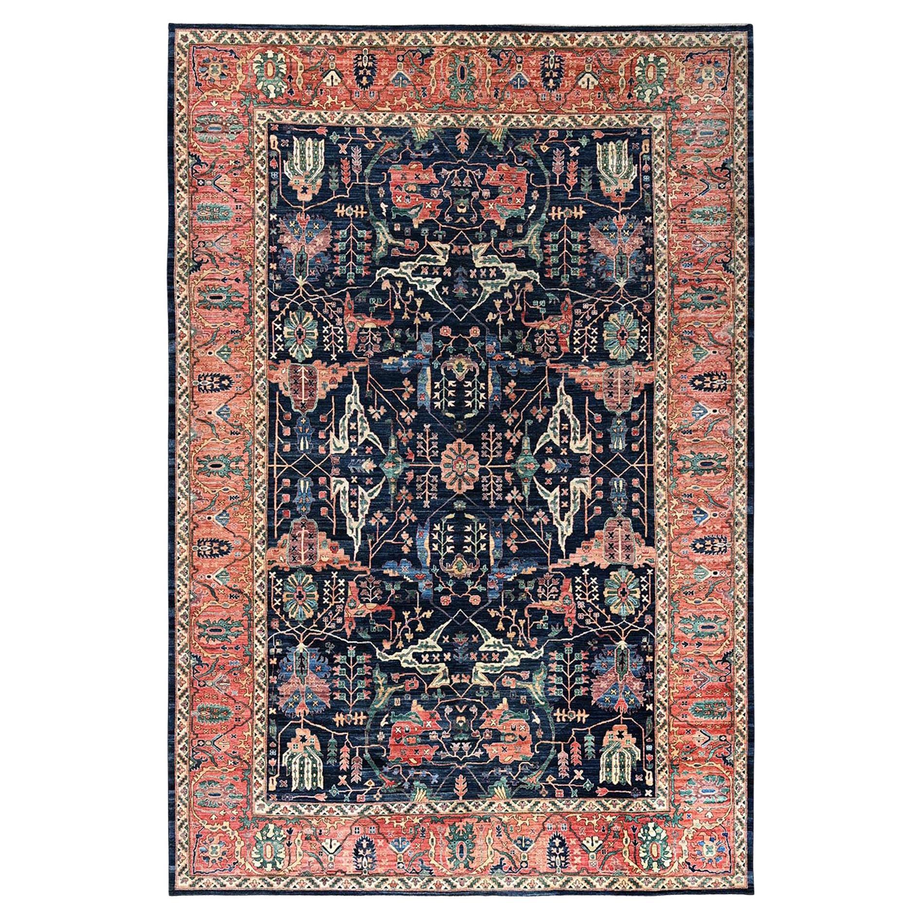Tapis en laine noué à la main bleu nuit Aryana Grade Bijar Garus Design 11'9"x17'7"