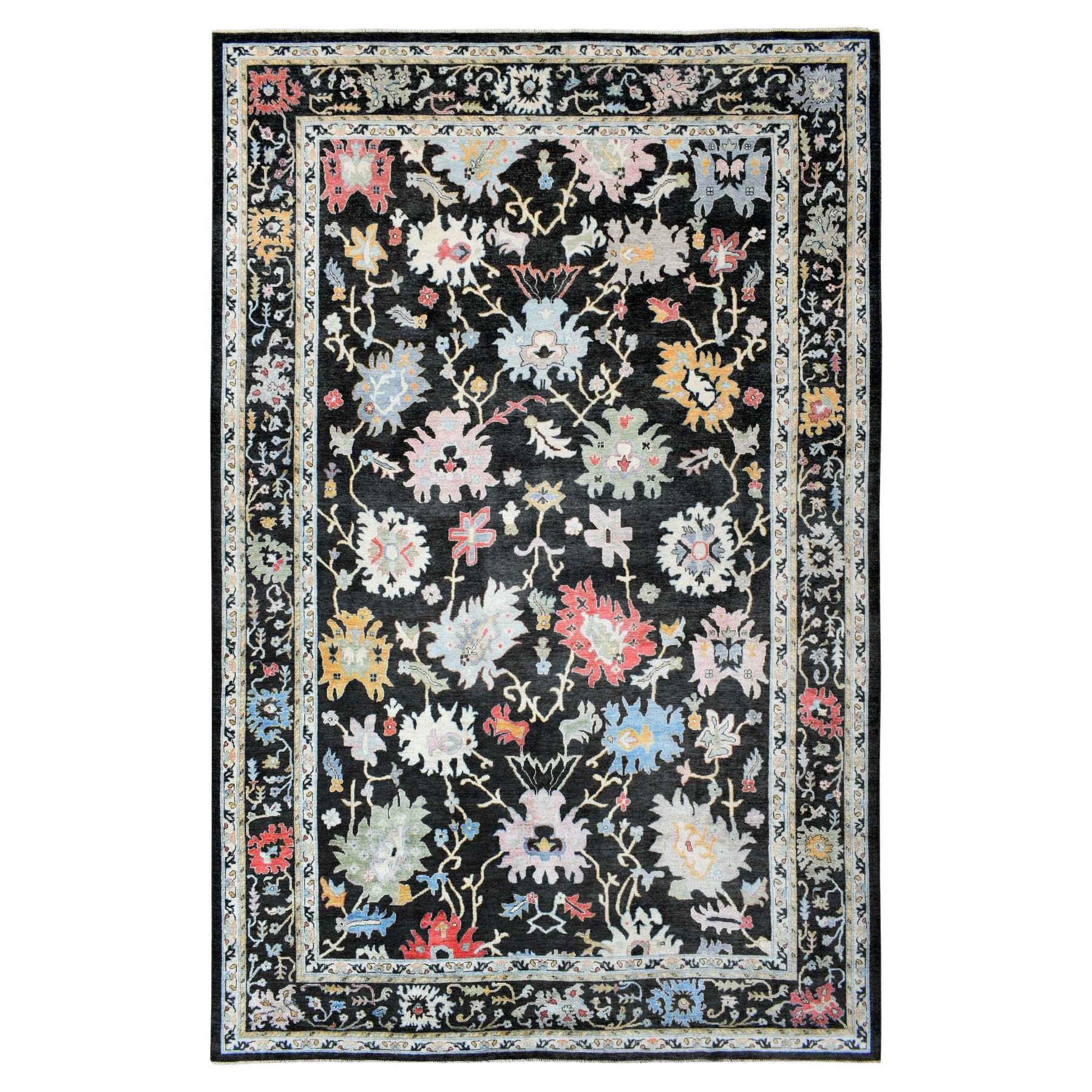11'9"x17'7" Olive Black Afghan Angora Oushak Soft Wool Hand Knotted Oriental Rug