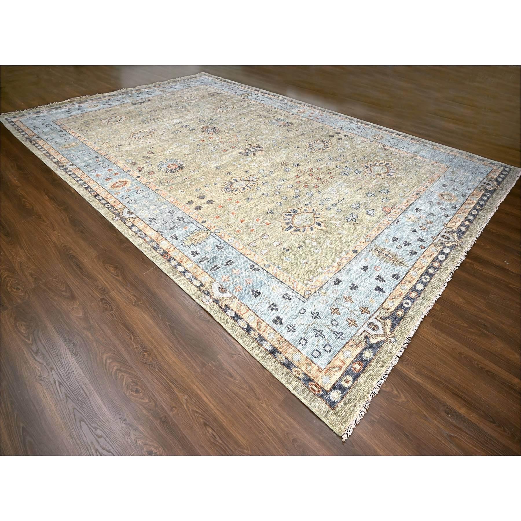 Indien Tapis noué à la main vert Oushak Design Supple Collection 11'9