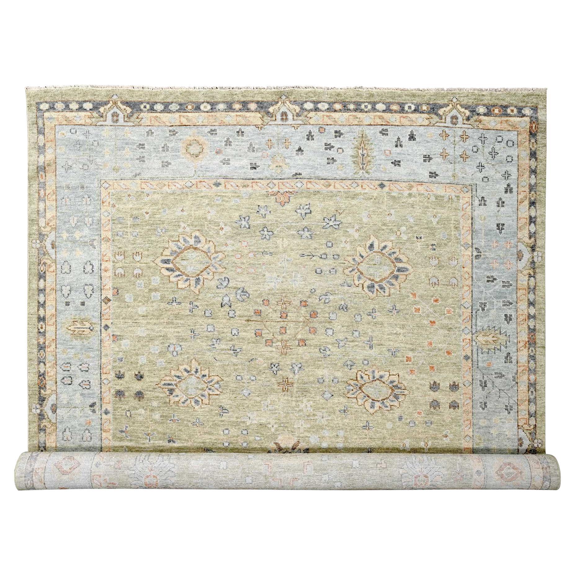 11'9"x17'9" Green Oushak Design Supple Collection Soft Wool Hand Knotted Rug
