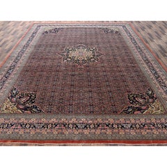 Tapis oriental XL en laine nouée à la main, style Bijar indonésien vintage, couleur brun ambré, 3,58 m x 5,49 m