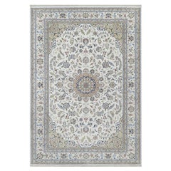 11'9 "x18'1" Bianco 250 KPSI Nain Flower Design Tappeto annodato a mano in lana e seta
