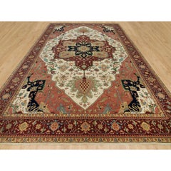 11'9 "x18'2" Seedpearl White annodato a mano e anticato in lana Heris Oversize Rugs