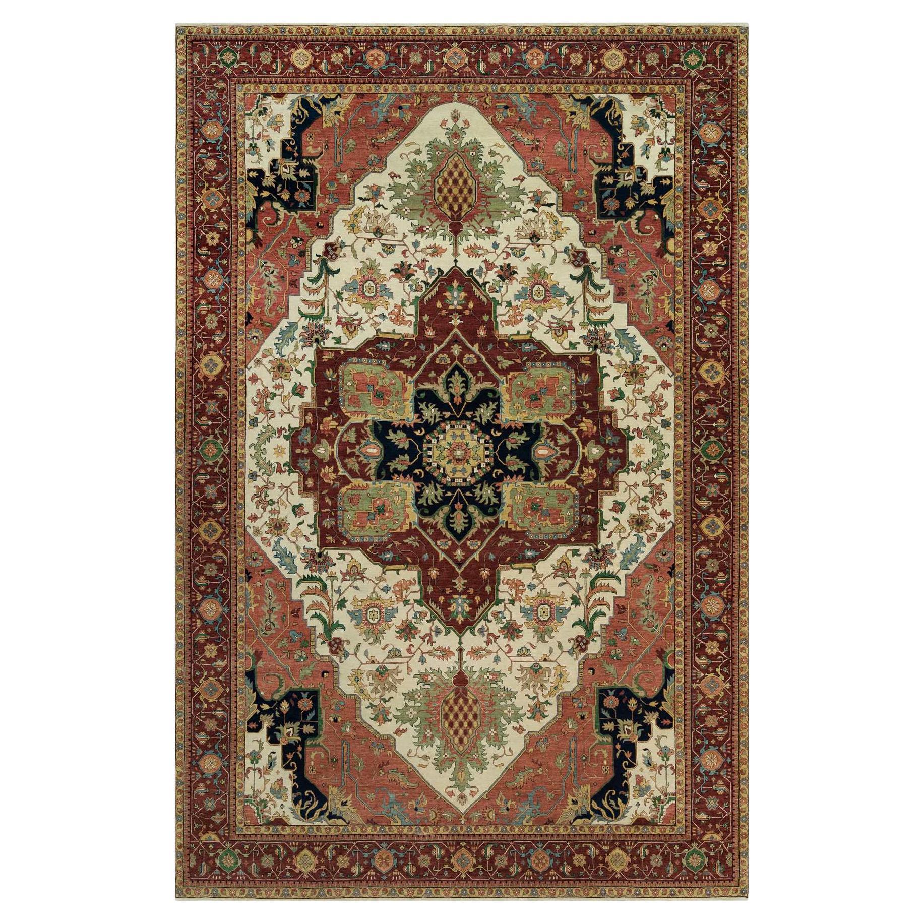 11
9 "x18
2" Seedpearl Weiß Handgeknüpft Antik Heris Wolle Überdimensionale Teppich