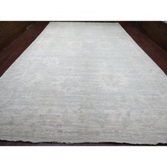 Alfombra XL de Lana Anudada a Mano con Diseño de Hojas de Angora Oushak Afgana Gris Claro 11'9 "x18'6