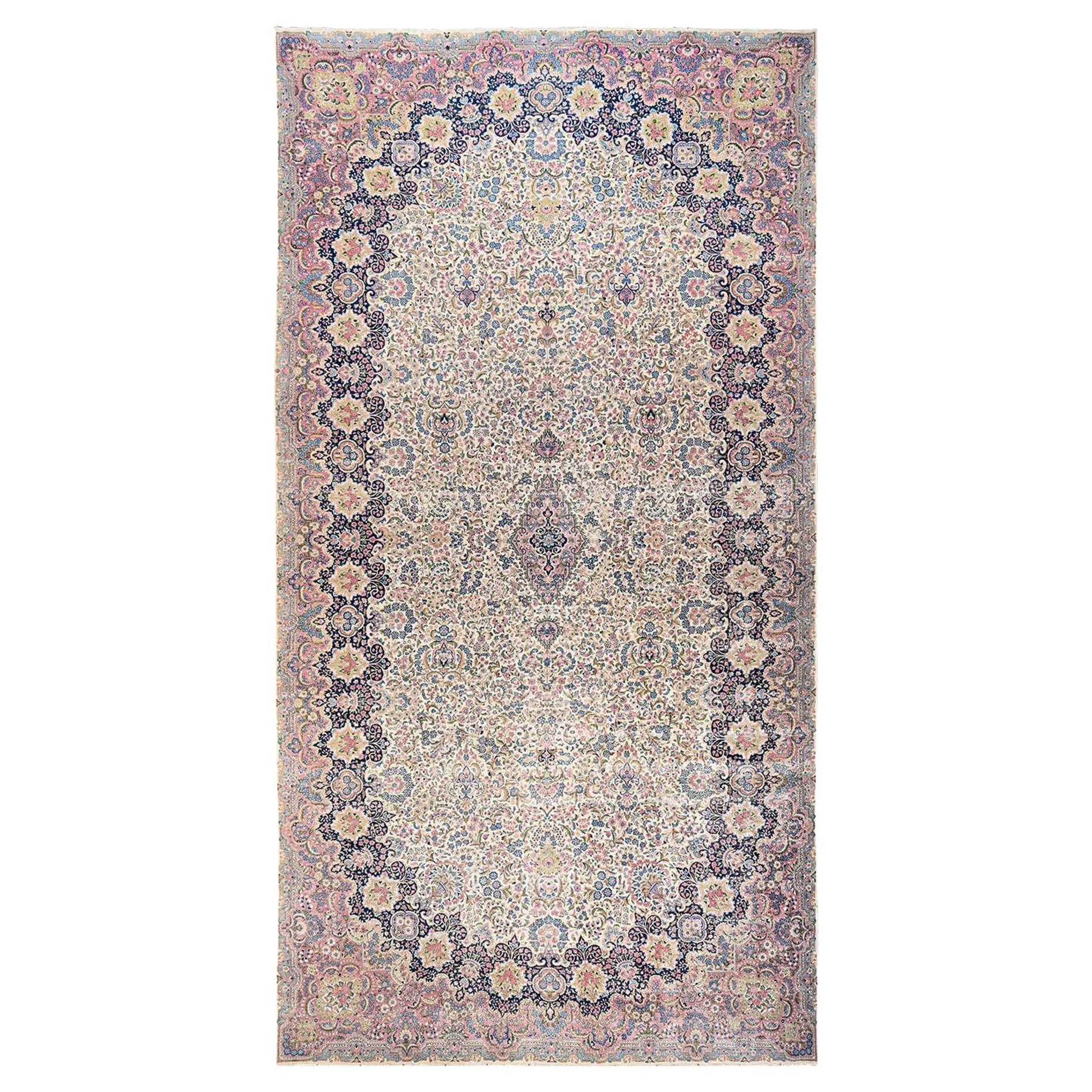 11
9"x23
Ivory Vintage Persian Kerman Hand Knotted Soft Wool XL Oriental Rug