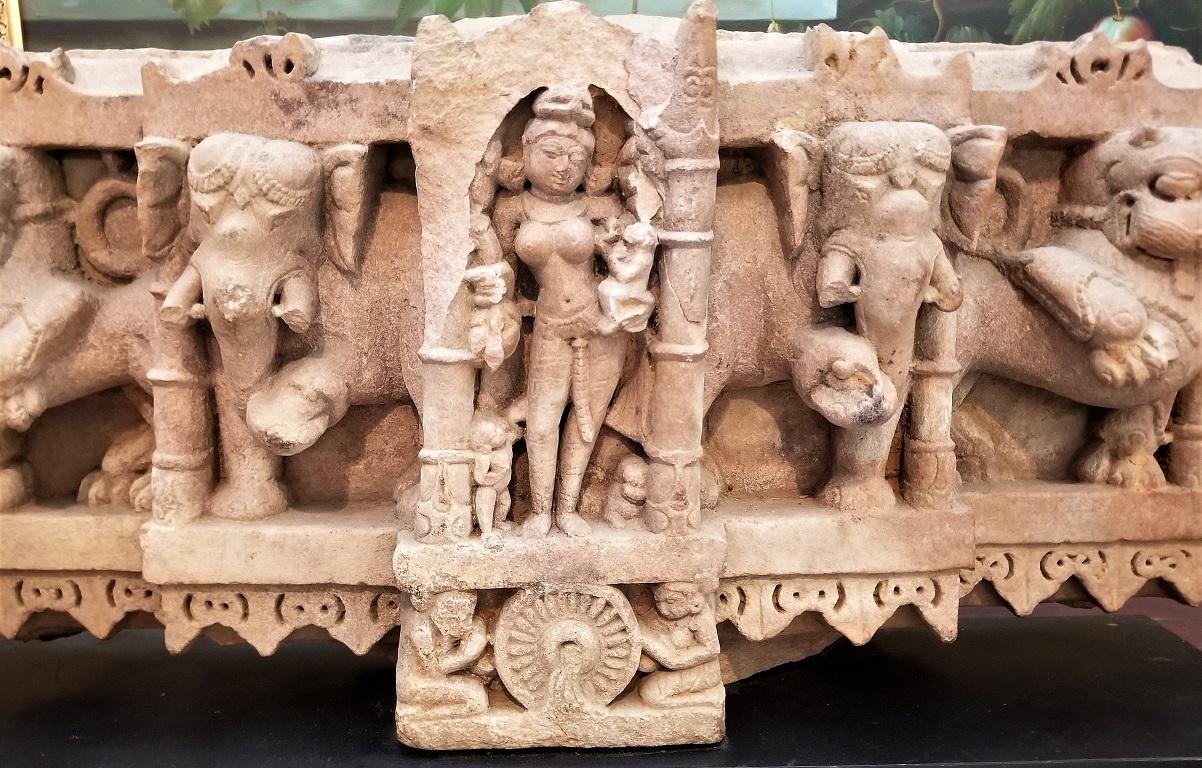 Presenting a stunning piece of Indian antiquity from the 11th century, namely, a 11C Ambika Buff Sandstone Western India carving.

From Western India.

This piece has impeccable provenance!

It was purchased by a Private Dallas Collector at