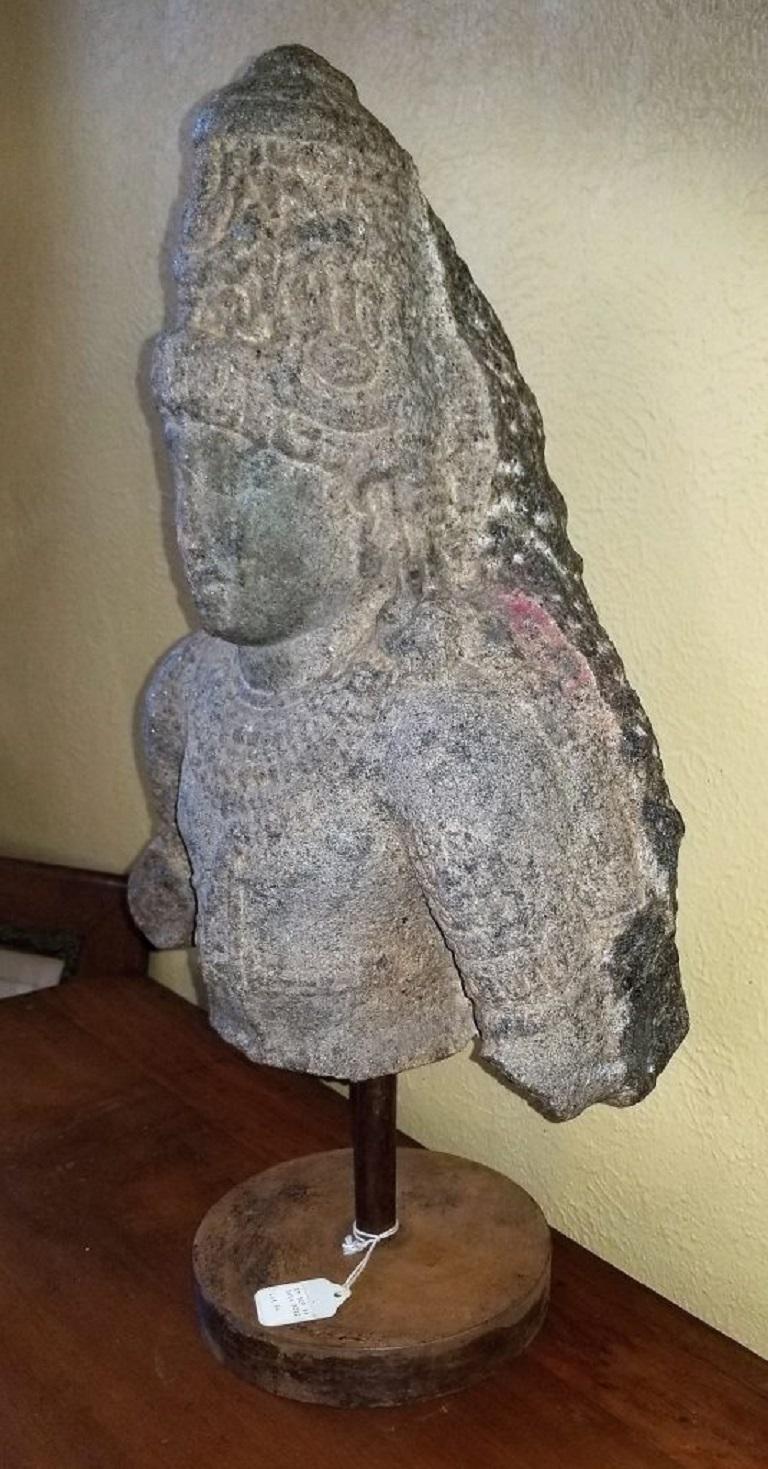 Hand-Carved 11th Century Indian Granite Bust of Shiva