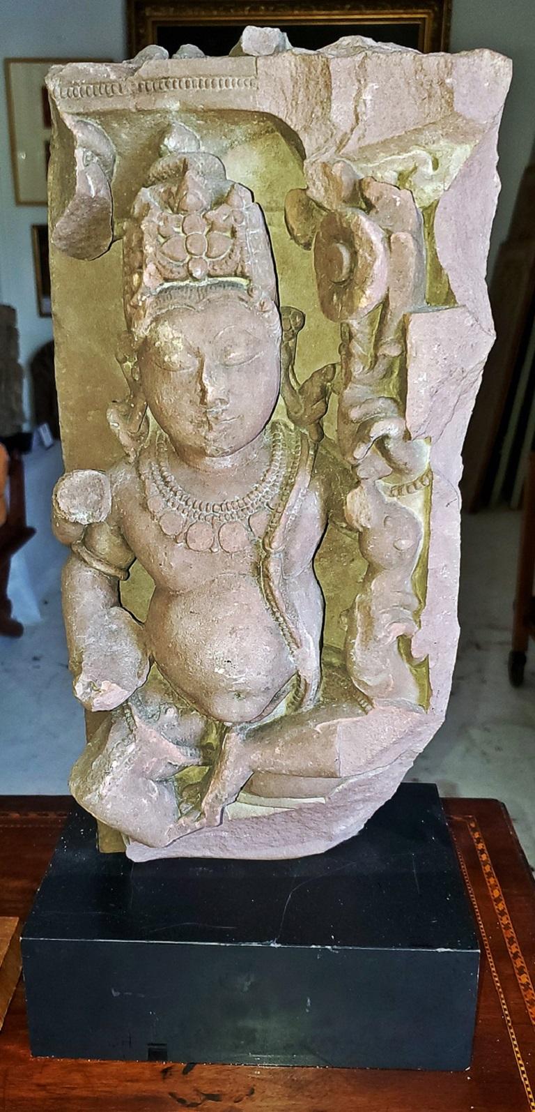 Indian 11C Red Sandstone Pot Bellied Vishnu Carving For Sale