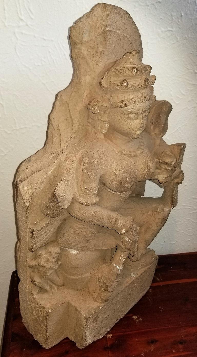 Presenting a stunning piece of Indian antiquity from the 11th century, namely, a Saraswati buff sandstone carving.

From Central India.

This piece has impeccable Provenance !

It was purchased by a Private Dallas Collector at Sotheby’s New