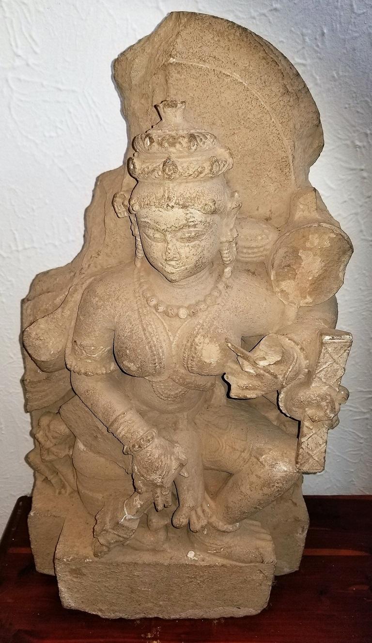 Archaistic 11C SE Asian Indian Saraswati Buff Sandstone